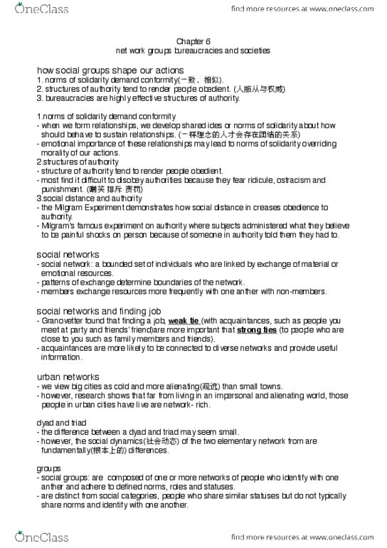 Sociology 1020 Chapter Notes - Chapter 6: Stamen, Milgram Experiment, Reference Group thumbnail