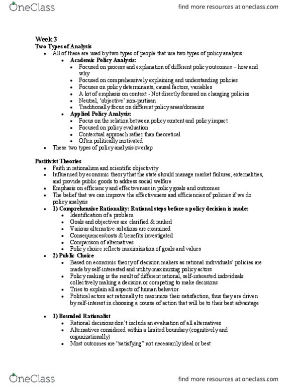 POG 214 Lecture Notes - Lecture 3: Statism, Homo Economicus, Incrementalism thumbnail