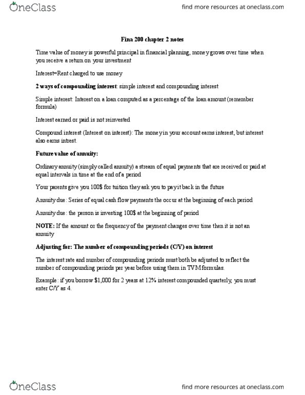 FINA 200 Lecture Notes - Lecture 2: Cash Flow, Effective Interest Rate, Interest thumbnail