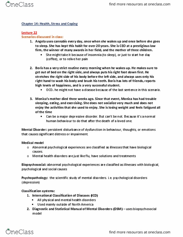 PSYA02H3 Lecture Notes - Lecture 22: Major Depressive Disorder, Dsm-5, Biopsychosocial Model thumbnail