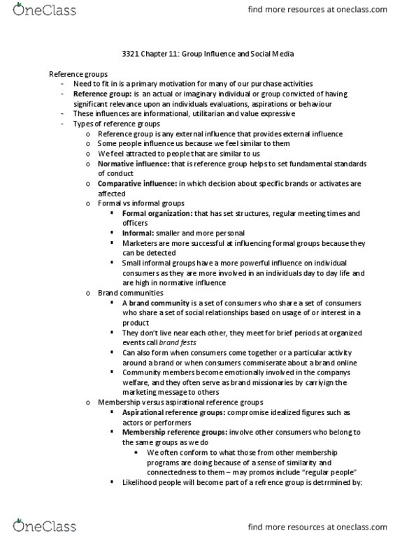 Management and Organizational Studies 3321F/G Chapter Notes - Chapter 11: Opinion Leadership, Luxurious, Group Polarization thumbnail