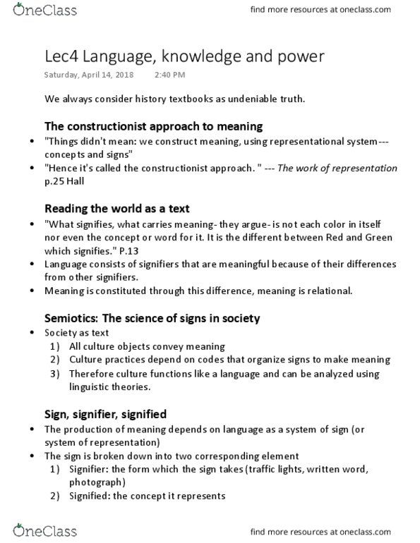 ETHN 3 Lecture Notes - Lecture 4: Semiotics thumbnail