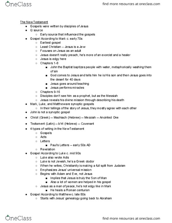 MMW 12 Lecture Notes - Lecture 2: Synoptic Gospels, Doctor Of The Church, Baptism Of Jesus thumbnail