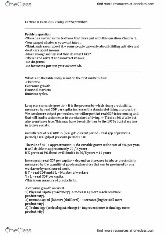 ECON 203 Lecture Notes - Lecture 8: Stock Market, Interest Rate thumbnail