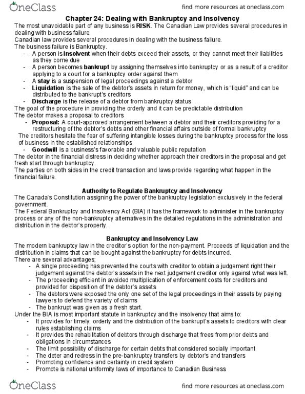 LAW 603 Chapter Notes - Chapter 24: The Canadas, Fiduciary, Canada Business Corporations Act thumbnail