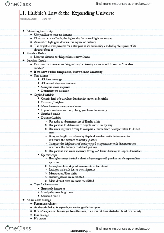 AST201H1 Lecture Notes - Lecture 11: Star Cluster, Absorption Spectroscopy, Spectroscopy thumbnail