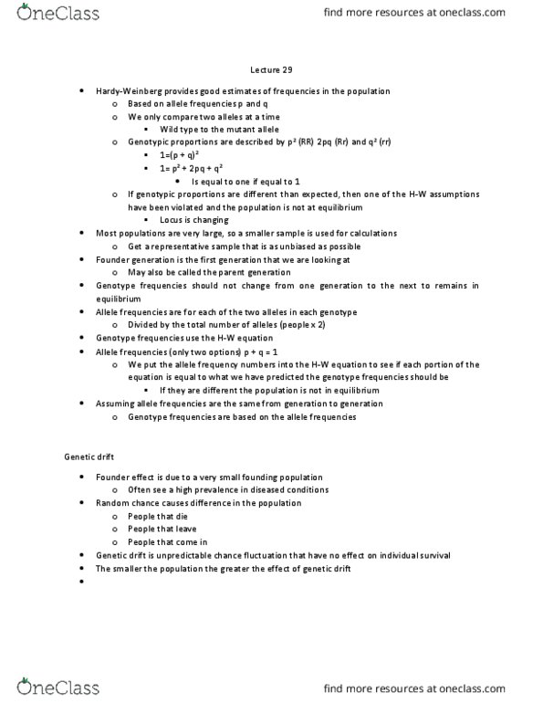 BIOL239 Lecture Notes - Lecture 29: Allele, Genotype Frequency, Genotype thumbnail