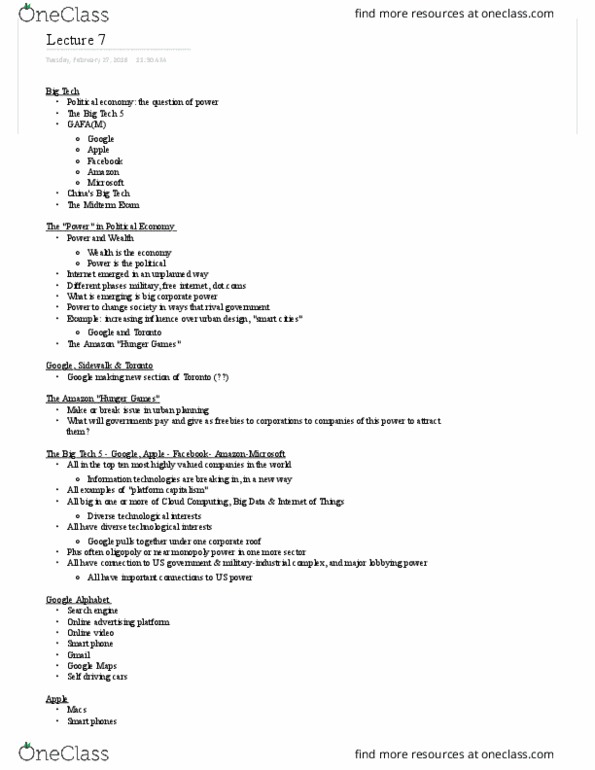 Media, Information and Technoculture 2100F/G Lecture Notes - Lecture 7: Apple Music, Baidu, Neoliberalism thumbnail