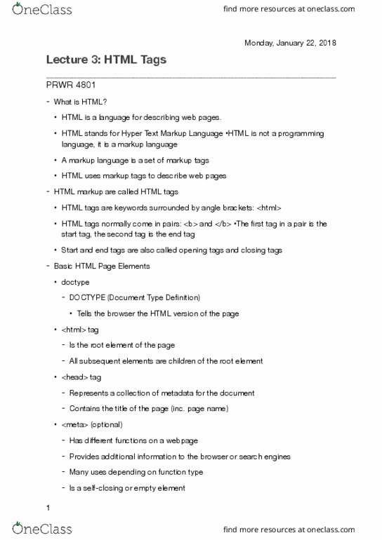 PRWR 4801 Lecture Notes - Lecture 3: Html, Function Type thumbnail