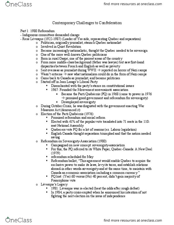 HISTORY 3N03 Lecture Notes - Lecture 20: Indigenous Rights, Oka Crisis, War Measures Act thumbnail