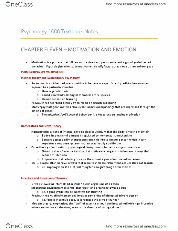 Psychology 1000 Chapter Notes - Chapter 11: Victoria Medal Of Honour, Expectancy Theory, Neuropeptide Y thumbnail