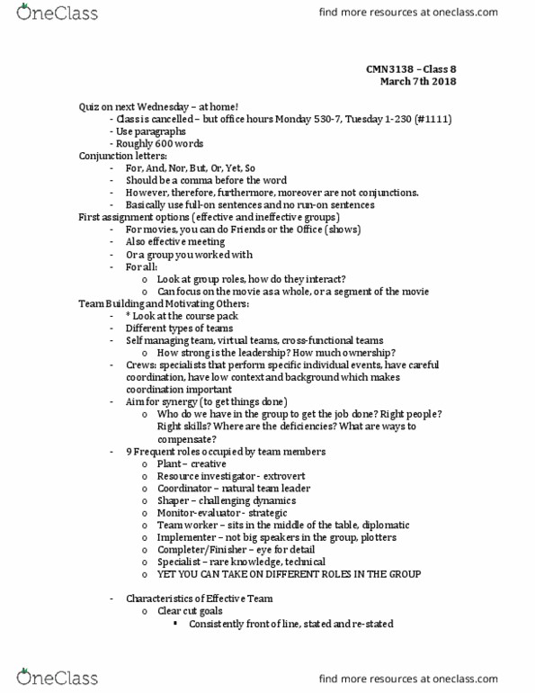 CMN 3138 Lecture Notes - Lecture 8: Needs Assessment, Brainstorming, Toner thumbnail