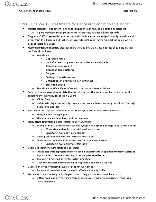 PSYC62H3 Chapter Notes - Chapter 13: Combination Drug, White Matter, Sirolimus thumbnail