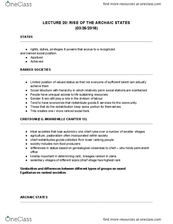 ANT101H5 Lecture Notes - Lecture 20: Grave Goods, Pastoralism, State Religion thumbnail