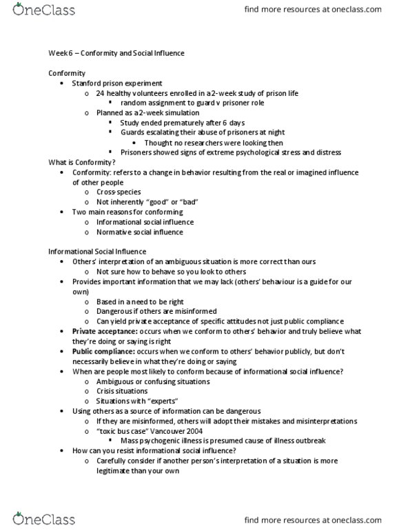 Psychology 2070A/B Lecture Notes - Lecture 6: Psychopathy, Milgram Experiment, Fake News thumbnail