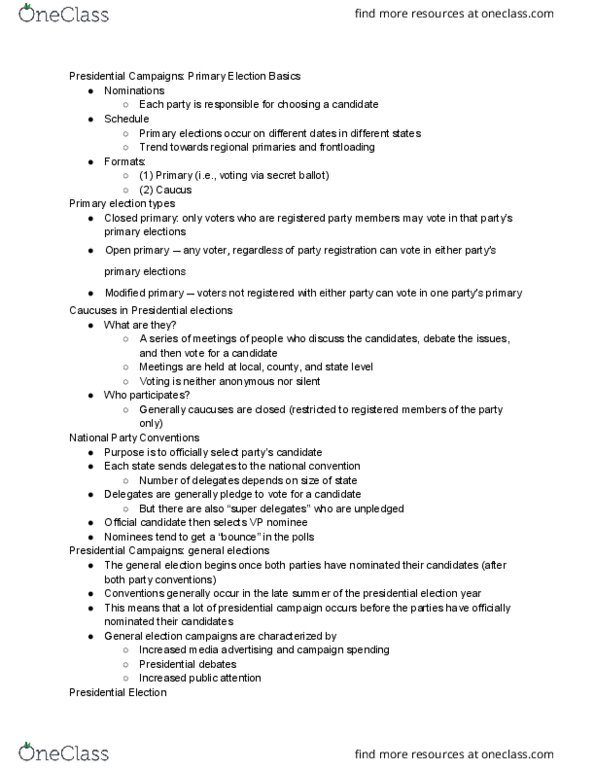 GVPT 170 Lecture Notes - Lecture 17: Indirect Election, Twenty-Second Amendment To The United States Constitution, Early Voting thumbnail