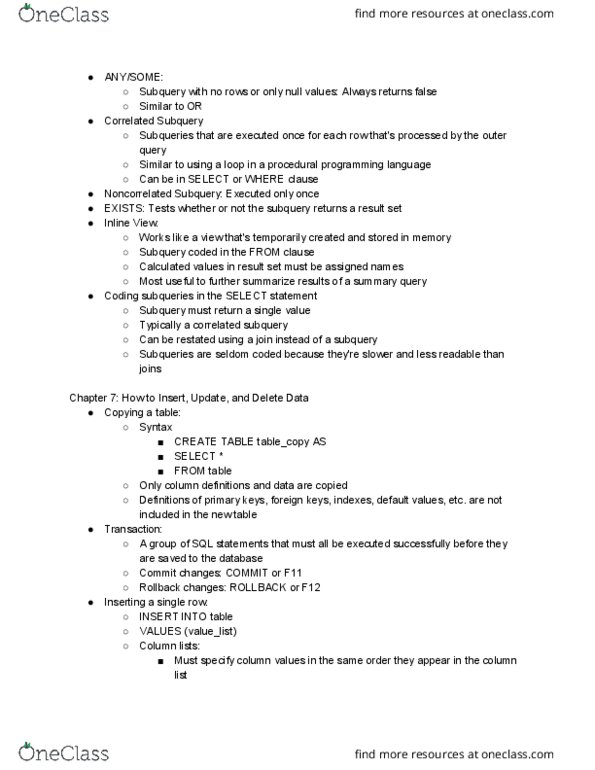 MIS 325 Lecture Notes - Lecture 13: Result Set thumbnail