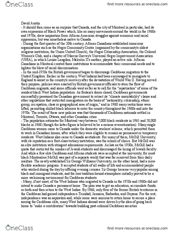 HISTORY 3N03 Chapter Notes - Chapter 18-19: Ontario Human Rights Commission, African Studies Association, Wabaseemoong Independent Nations thumbnail