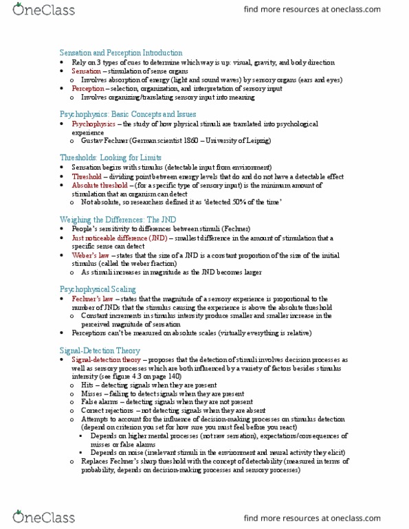 PS101 Chapter Notes - Chapter 4: Olfactory Bulb, Additive Color, Sensory System thumbnail