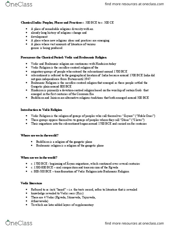 RELIGST 1J03 Lecture Notes - Lecture 1: Upanishads, Dras, Indo-Gangetic Plain thumbnail