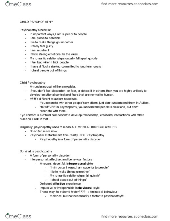 PSYC 319 Lecture Notes - Lecture 20: Oppositional Defiant Disorder, Dsm-5, Sociality thumbnail