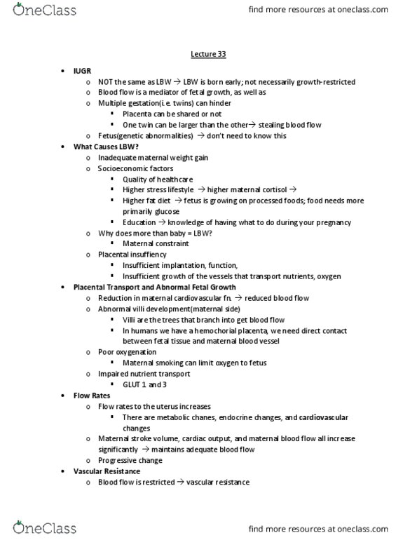 BIOCHEM 4M03 Lecture Notes - Lecture 33: Trophoblast, Skeletal Muscle, Insulin-Like Growth Factor 2 thumbnail