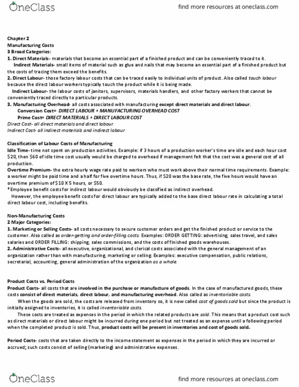 ADMS 2510 Chapter Notes - Chapter 2: Fixed Cost, Variable Cost, Opportunity Cost thumbnail