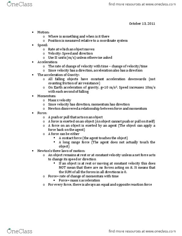 AS101 Lecture Notes - Contact Force, Net Force, International System Of Units thumbnail