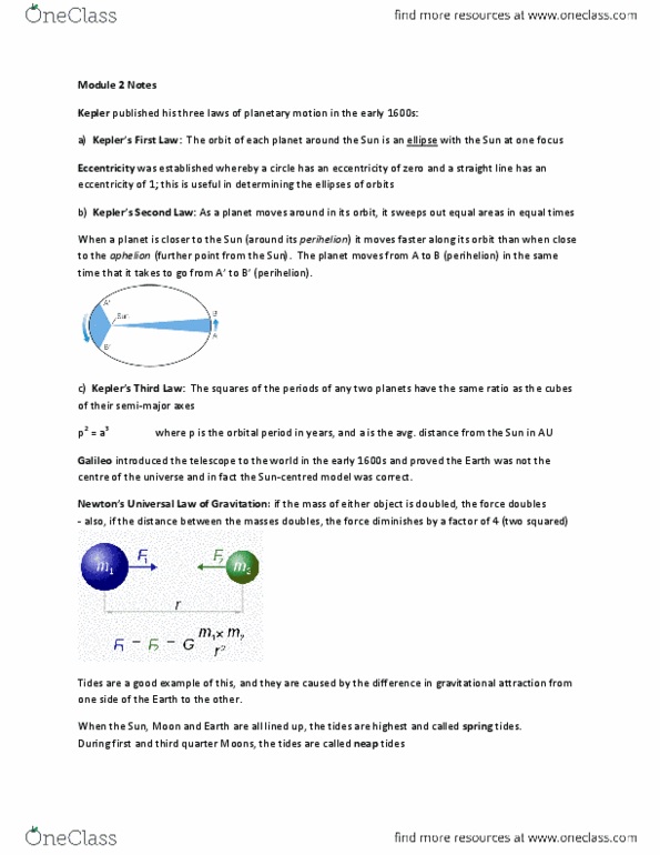 AS101 Lecture Notes - Orbital Period, Corona, Validity thumbnail