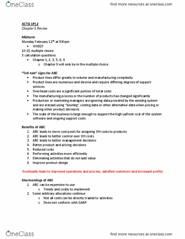 ACTG 1P12 Lecture Notes - Lecture 9: Deutsche Luft Hansa, Cost Driver thumbnail