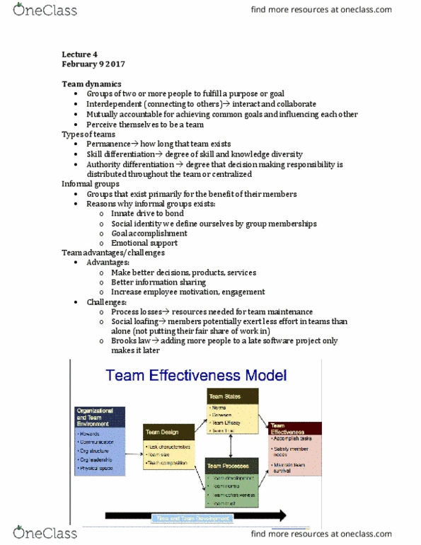 MHR 505 Lecture Notes - Lecture 4: Team Building, Peer Pressure, Virtual Team thumbnail