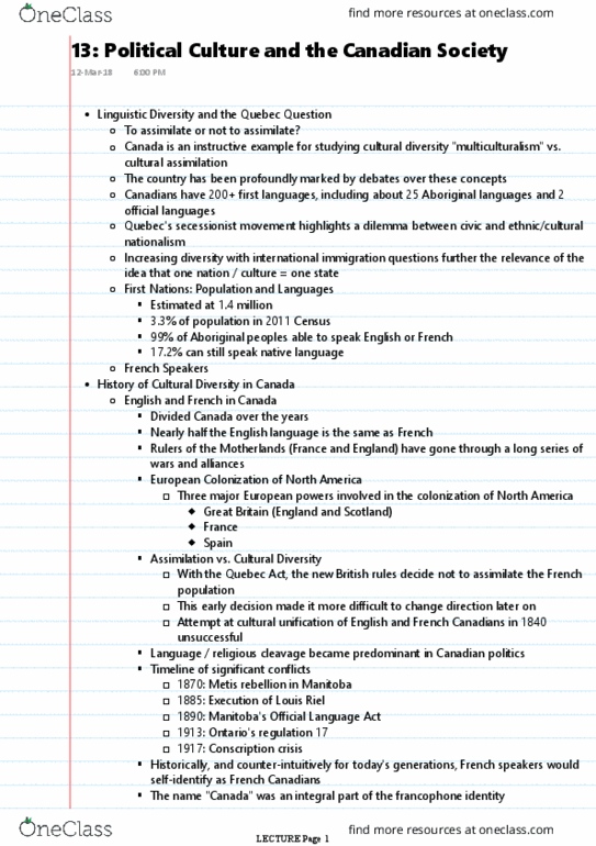 POL224Y1 Lecture Notes - Lecture 13: Clarity Act, Scottish National Party, Nass River thumbnail