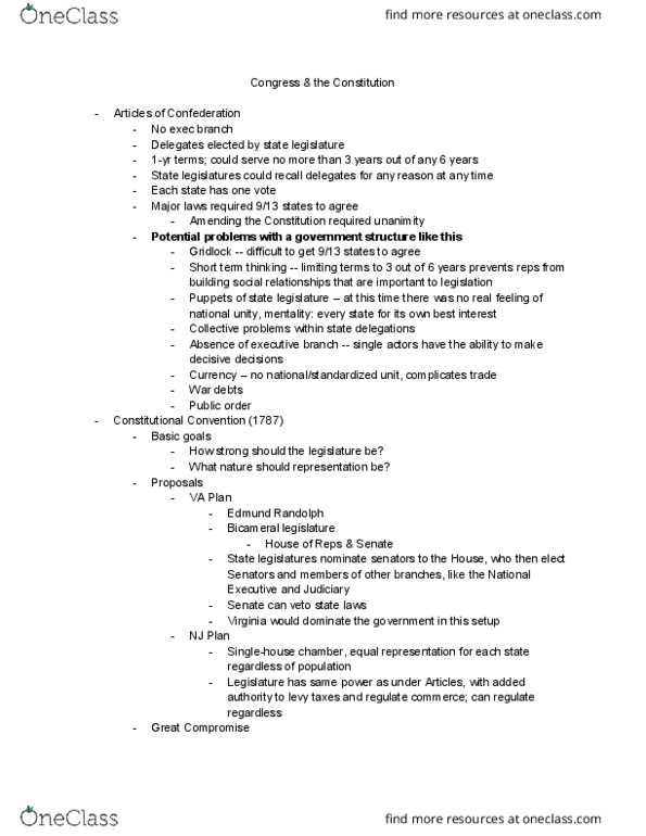 POL 105 Lecture Notes - Lecture 2: United States Numbered Highways, Implied Powers, Commerce Clause thumbnail