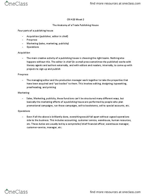 CRI 420 Lecture Notes - Lecture 2: Prepress, Typesetting thumbnail