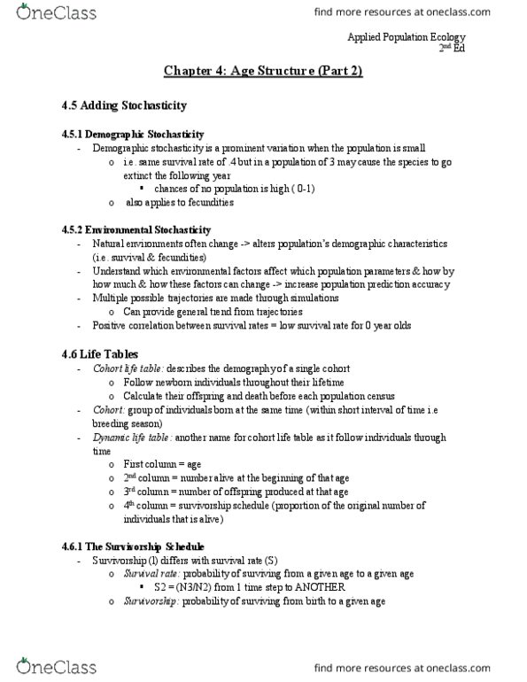 REM 311 Chapter Notes - Chapter 4: Generation Time, Survivorship Curve, Net Reproduction Rate thumbnail