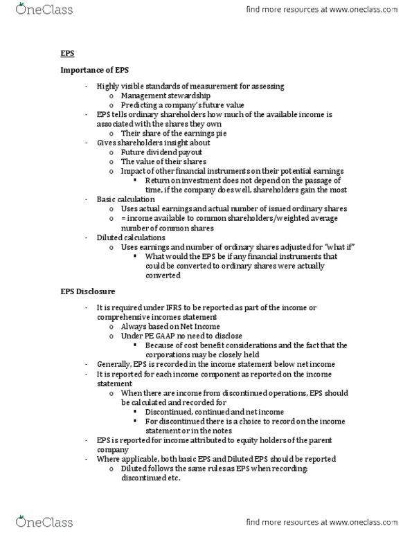 BU397 Chapter Notes - Chapter 17: Income Statement, Cash Flow, Common Stock thumbnail