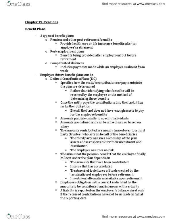 BU397 Chapter Notes - Chapter 19: Deferral, Expected Return, Deferred Compensation thumbnail