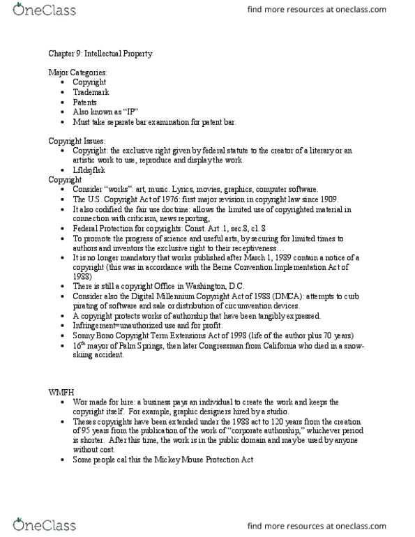 BLR 235 Chapter Notes - Chapter 9: Lanham Act, The Slants, First Amendment To The United States Constitution thumbnail