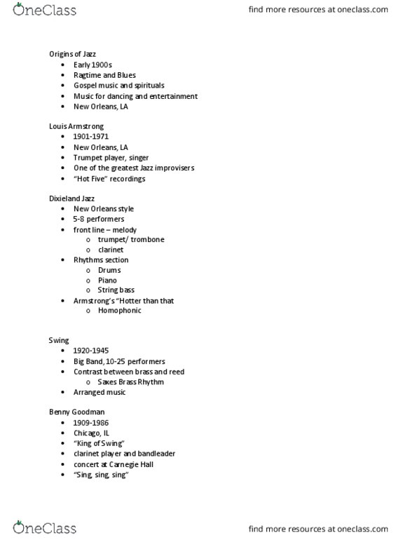 MUS 200 Lecture Notes - Lecture 26: Scat Singing, Newport News, Virginia, Benny Goodman thumbnail