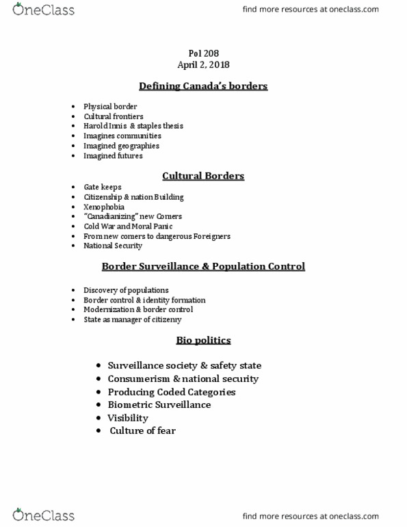 LAW 724 Lecture Notes - Lecture 4: Imagined Geographies, Staples Thesis, Border Control thumbnail