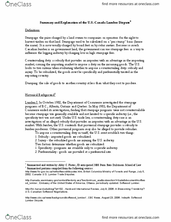 LAW 724 Lecture Notes - Lecture 14: United States International Trade Commission, Uruguay Round, Silviculture thumbnail