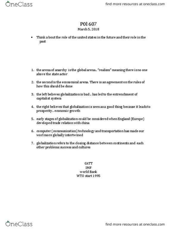 POL 607 Lecture Notes - Lecture 12: General Agreement On Tariffs And Trade, World Trade Organization thumbnail