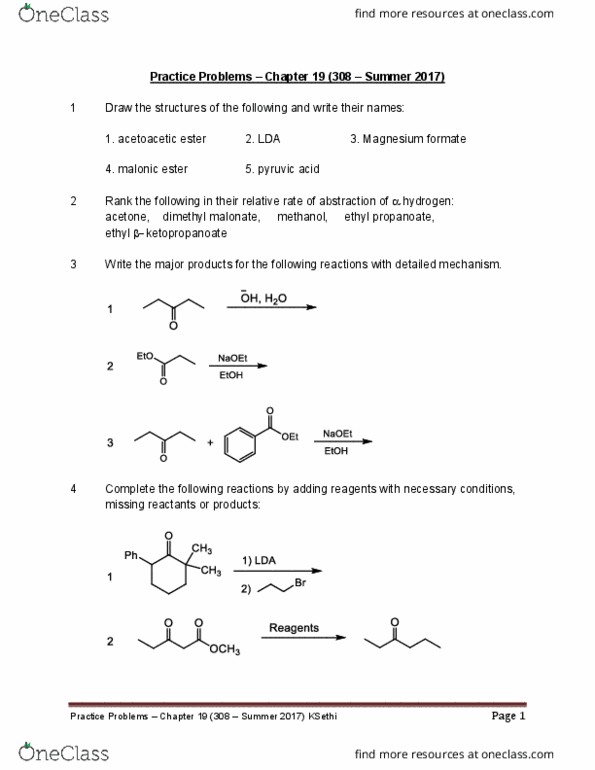 01:160:308 Lecture Notes - Lecture 4: Robinson Annulation, Propionaldehyde, Ethyl Acetate thumbnail