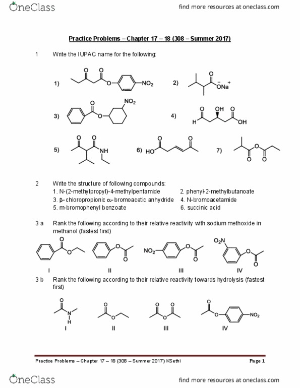 01:160:308 Lecture Notes - Lecture 5: Acetamide, Succinimide, Sodium Methoxide thumbnail