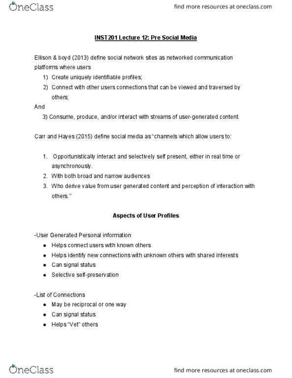 INST 201 Lecture Notes - Lecture 12: User-Generated Content thumbnail