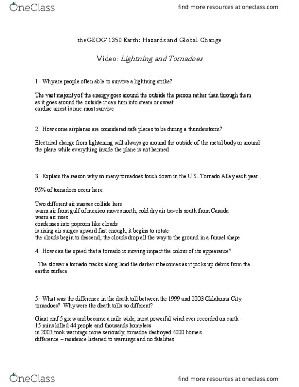 GEOG 1350 Lecture Notes - Lecture 5: Lightning, Thunderstorm, Electric Charge thumbnail