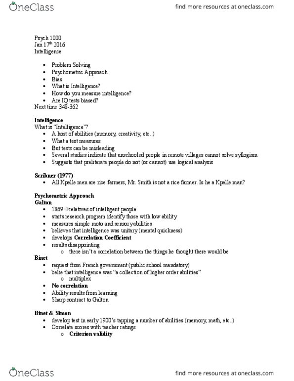 Psychology 1000 Lecture Notes - Lecture 3: Chitterlings, Wechsler Intelligence Scale For Children, Standard Deviation thumbnail