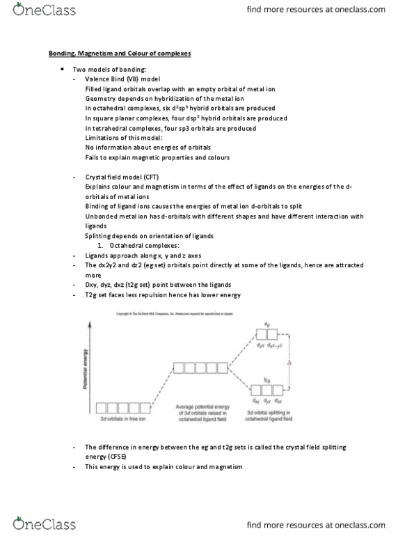 CHEM102 Lecture Notes - Lecture 23: Paramagnetism, Diamagnetism, Complementary Colors thumbnail