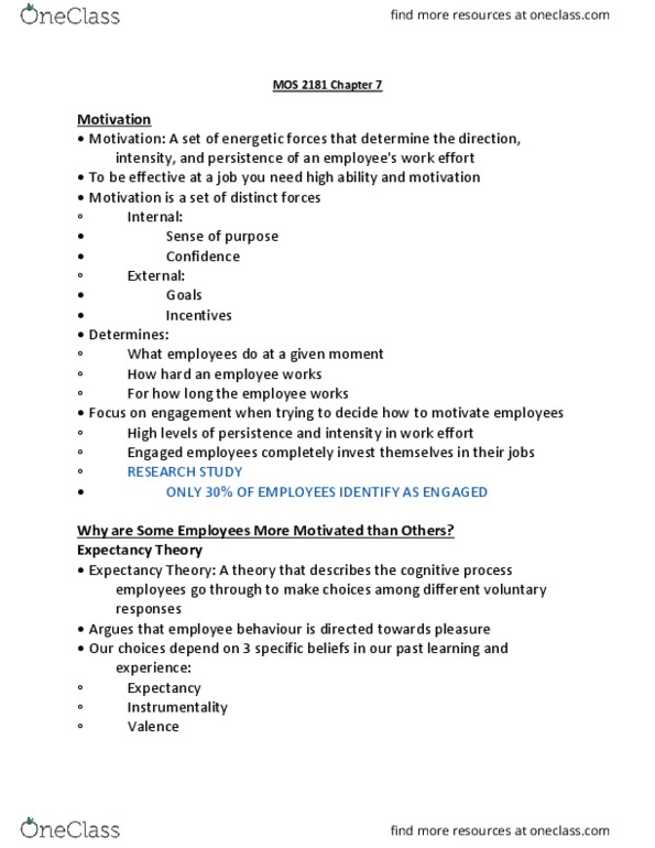 Management and Organizational Studies 2181A/B Chapter Notes - Chapter 7: Goal Setting thumbnail