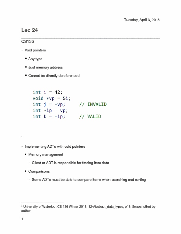 CS136 Lecture Notes - Lecture 24: Quicksort, C String Handling, Memory Management thumbnail